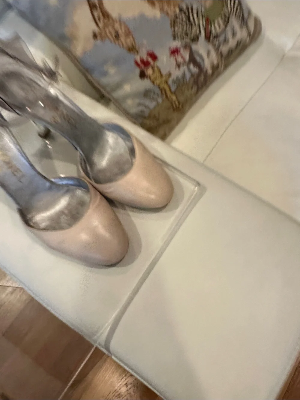 CHANEL Beige Leather Pumps with Clear Ankle Strap